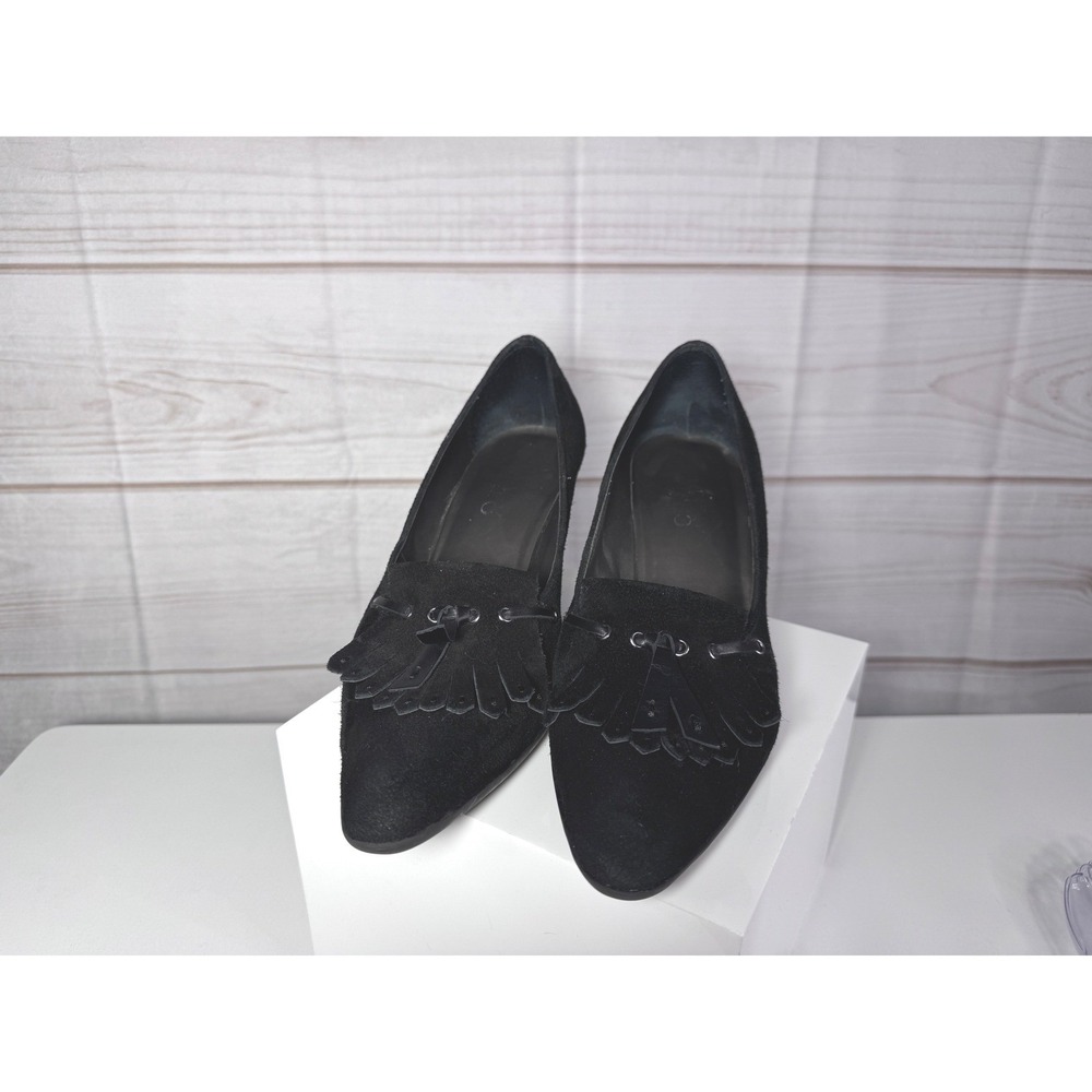 Franco Sarto Womens Black Suede Kiltie Tassel Pointed Toe Block Heel Pumps 9M